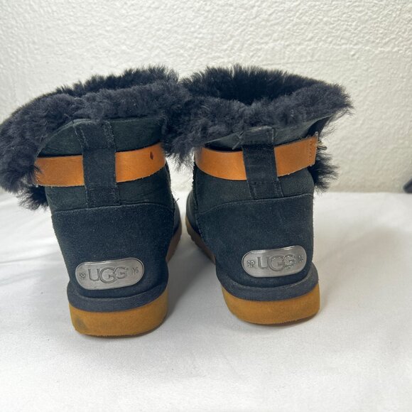 UGG Aurelyn Ankle Boots Booties Faux Fur Suede Black Tan US Womens 7 - Picture 5 of 11
